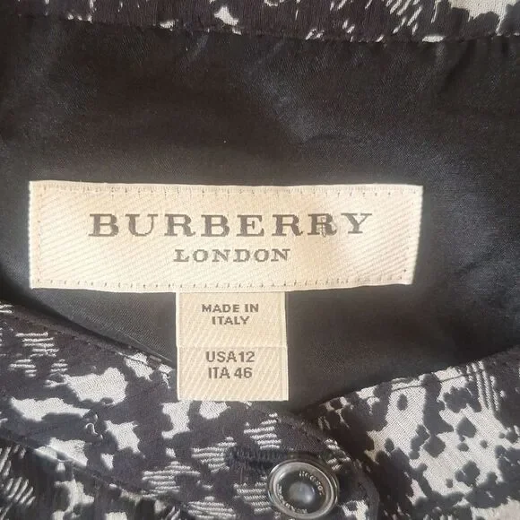 Burberry 100% silk black/ white/ grey lightweight midi dress size 12 - Picture 5 of 9
